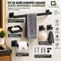 Kit De Baño Européo Square Acero Negro Inoxidable Cuadrado