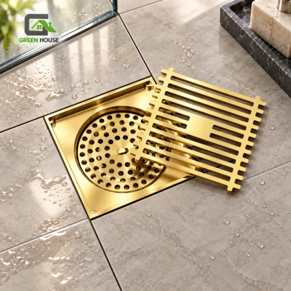 Sumidero -Antiolor Dorado Acero Sus 304 Inoxidable  De 10x10cm Pack De 2 Unidades