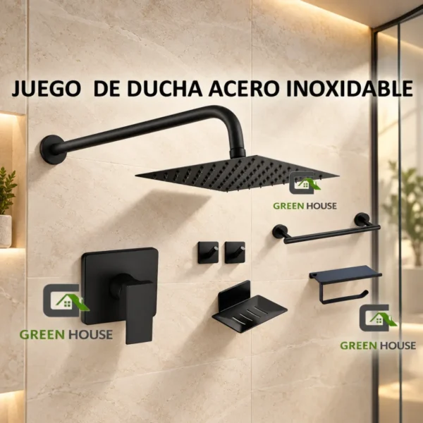 Combo De Baño Monocomando De Ducha Con Salida Cuadrada + Accesorios De Baño