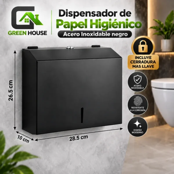 Dispensador de Papel Higiénico Acero Inoxidable Negro