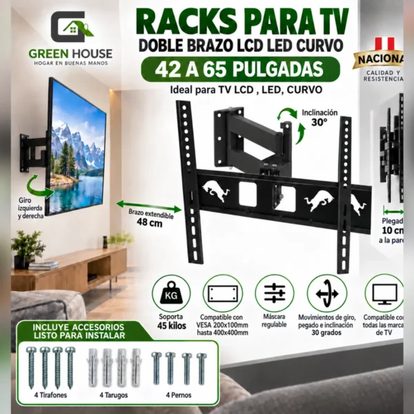 Racks Para Tv Doble Brazo  Lcd Led Curvo 42 A 65 Pulgadas Nacional