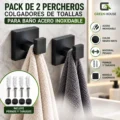 Pack De 2 Percheros Colgadores De Toallas Para Baño Negro Acero Inoxidable