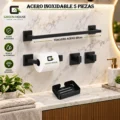 Kit De Baño Européo Square Acero Negro Inoxidable Cuadrado