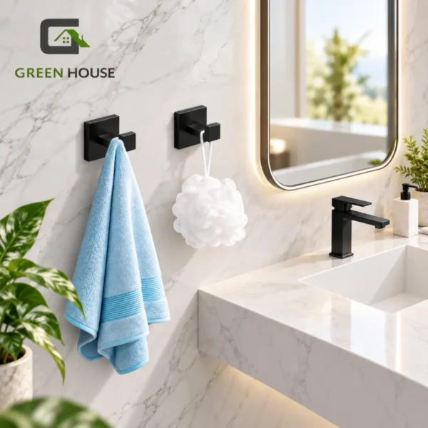 Pack De 2 Percheros Colgadores De Toallas Para Baño Negro Acero Inoxidable