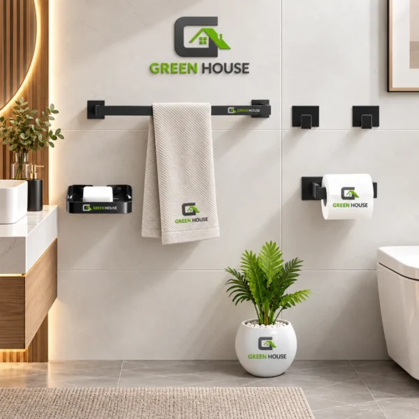 Kit De Baño Européo Square Acero Negro Inoxidable Cuadrado