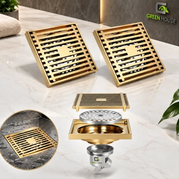 Sumidero -Antiolor Dorado Acero Sus 304 Inoxidable  De 10x10cm Pack De 2 Unidades