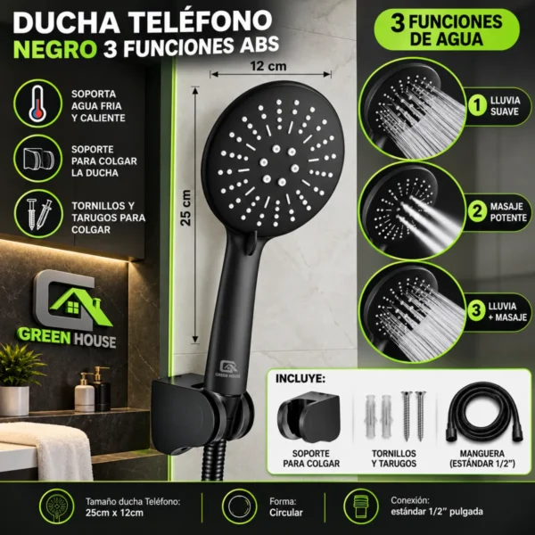 DUCHA TELEFONO NEGRO 3 FUNCIONES ABS