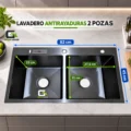 Combo  Lavadero De Cocina Antirayaduras 2 Pozas + Mezcladora 2 Caños Acero Pesado