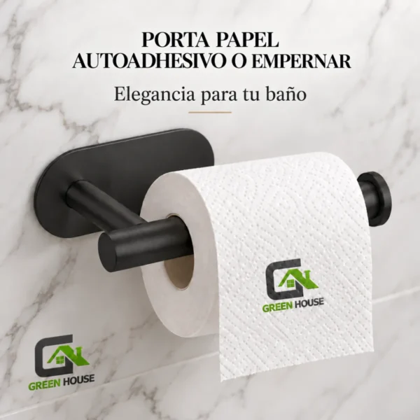 Porta Papel Higienico Autohadesivo Negro Mate Acero Inoxidable