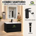 Combo Vanitorio Negro + Mezcladora Cascada Negro Mate + Espejo Led 3 Tiempos