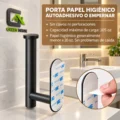 Porta Papel Higienico Autohadesivo Negro Mate Acero Inoxidable