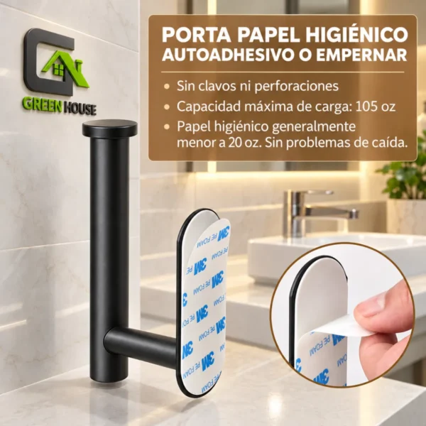 Porta Papel Higienico Autohadesivo Negro Mate Acero Inoxidable