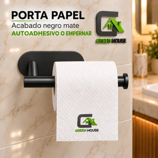Porta Papel Higienico Autohadesivo Negro Mate Acero Inoxidable
