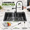 Combo  Lavadero De Cocina Antirayaduras 2 Pozas + Mezcladora 2 Caños Acero Pesado